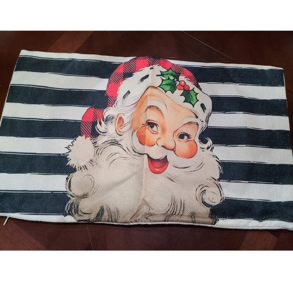 Santa Christmas Pillow Cover Holiday Decor Black Striped Xmas Accent Throw Case